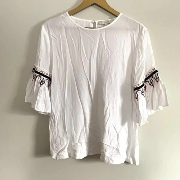 Ann Taylor LOFT Boho White Bell Sleeve Top - Picture 2 of 8